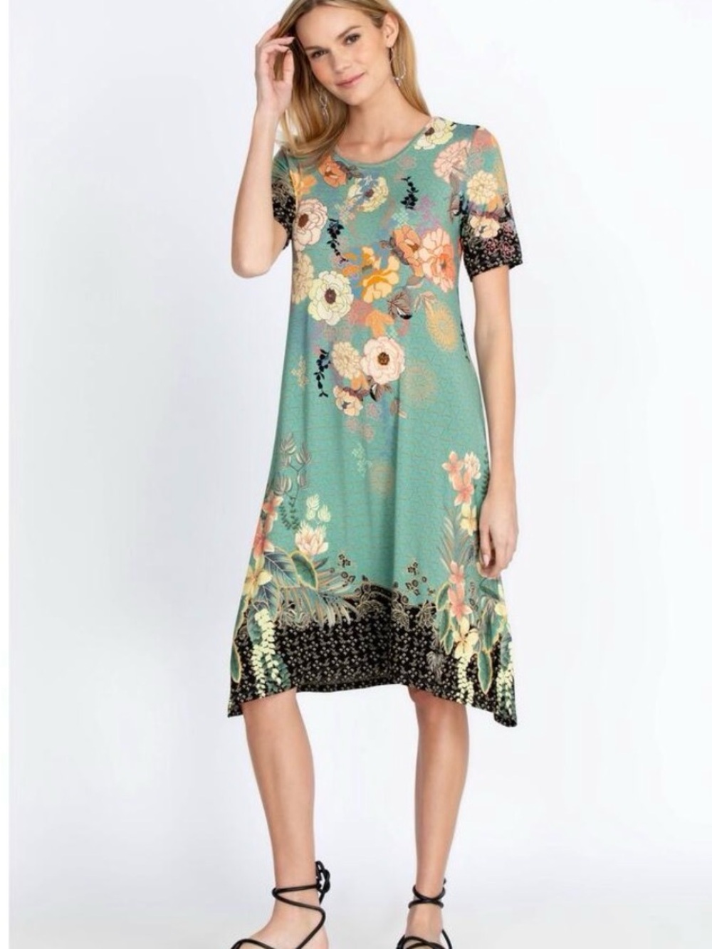 Johnny Was Millay Swing Dress Bamboo Mint Floral size M